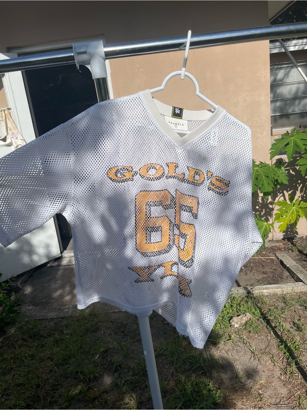 YoungLA White Mesh Jersey with Gold Graphic '65'